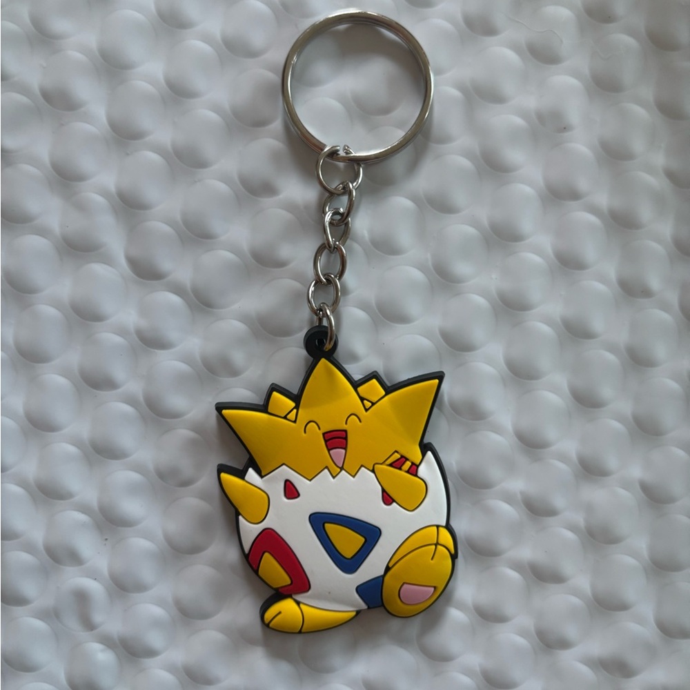 Togepi Pokemon Keychain with Yellow and Blue Accents